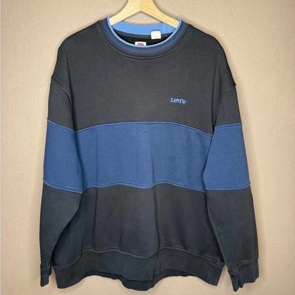 Levi's Men's Crewneck Fleece Pullover Black & Blue Sweatshirt Size XL Streetwear